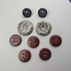 Vintage Casein & Bakelite Buttons Lot | Marbled Gray, Brown Slot, Black Shank